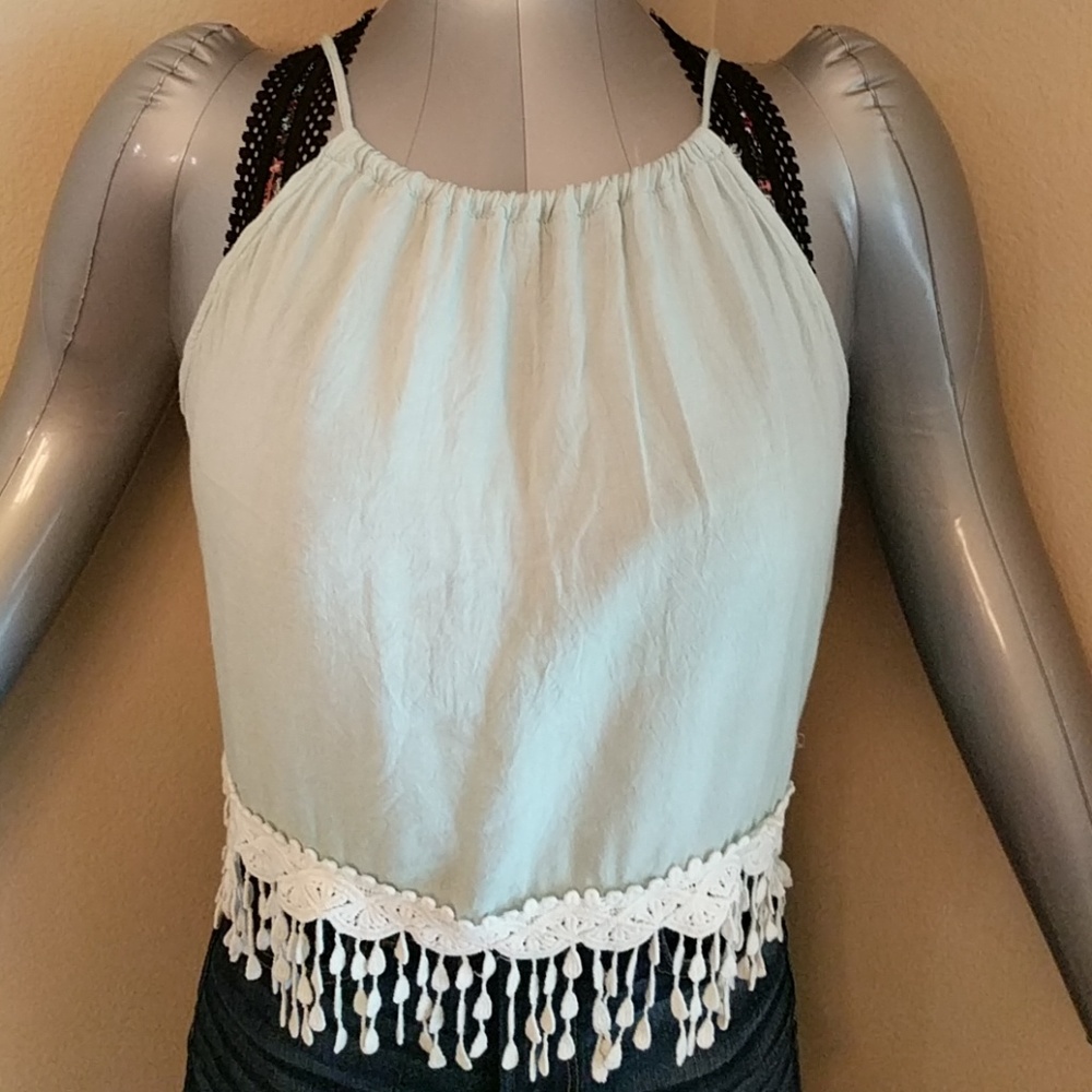 Seafoam green fringe crop top size large - Picture 8 of 8